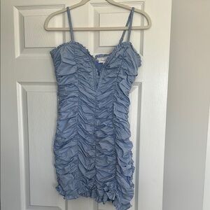 Blue Ruched Mini Dress